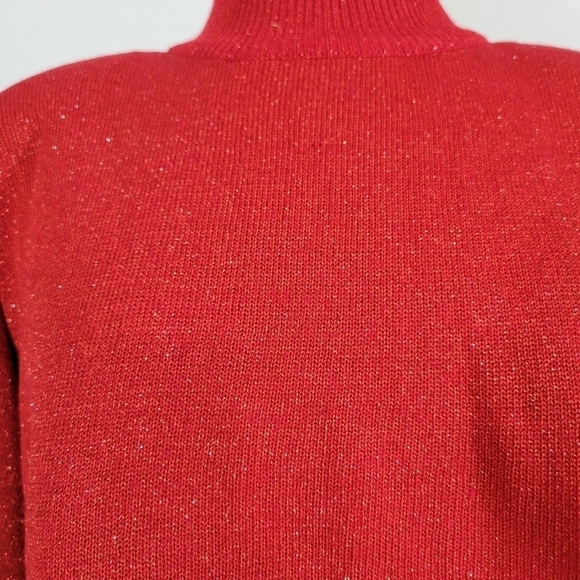 Milano Red Sparkly Red Mock Neck Blouson Sweater - Picture 4 of 6
